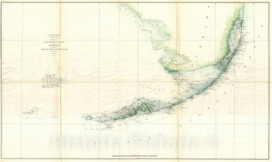 Historic Map : U.S. Coast Survey Triangulation Map of The Florida Keys, 1859, Vintage Wall Art