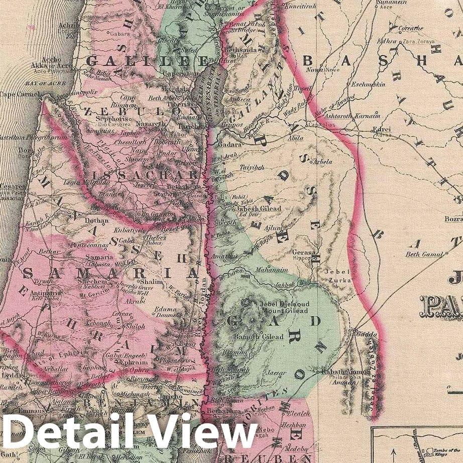 Historic Map : Palestine, Israel, or The Holy Land, Johnson, 1865, Vintage Wall Art