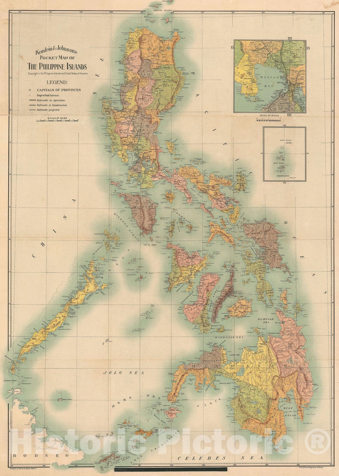 Historic Map : The Philippines "Philippine Islands", Kemlien and Johnson, 1907, Vintage Wall Art