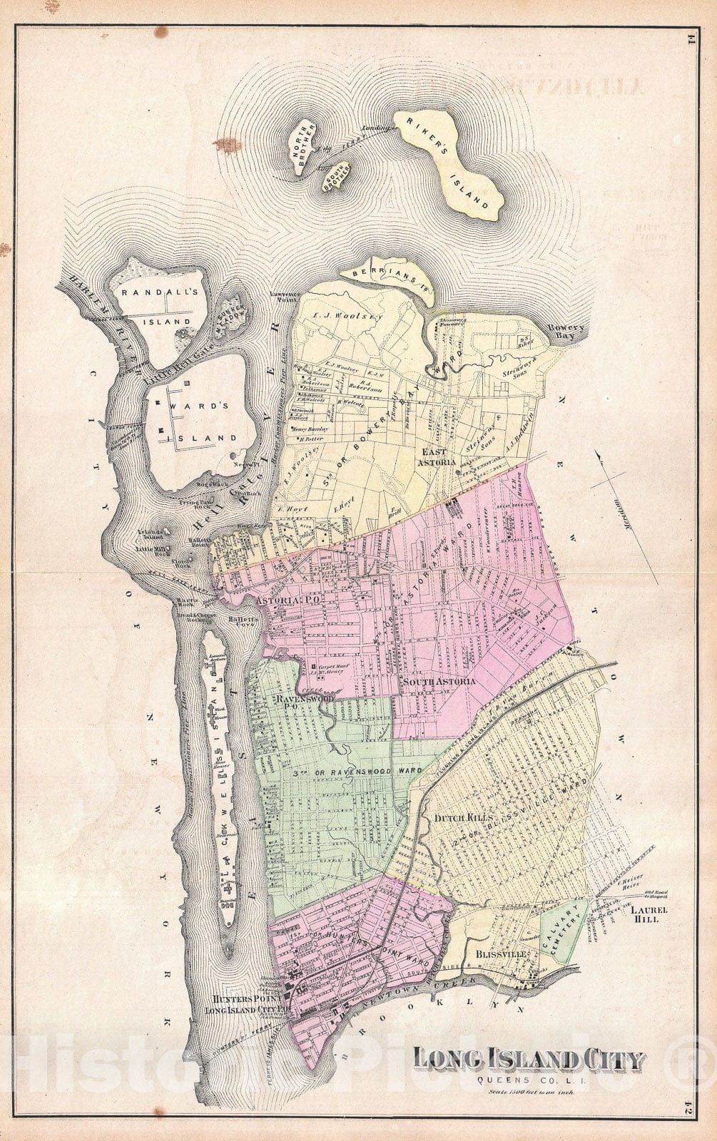 Historic Map : Astoria and Long Island City, Queens, New York, Beers, 1873, Vintage Wall Art