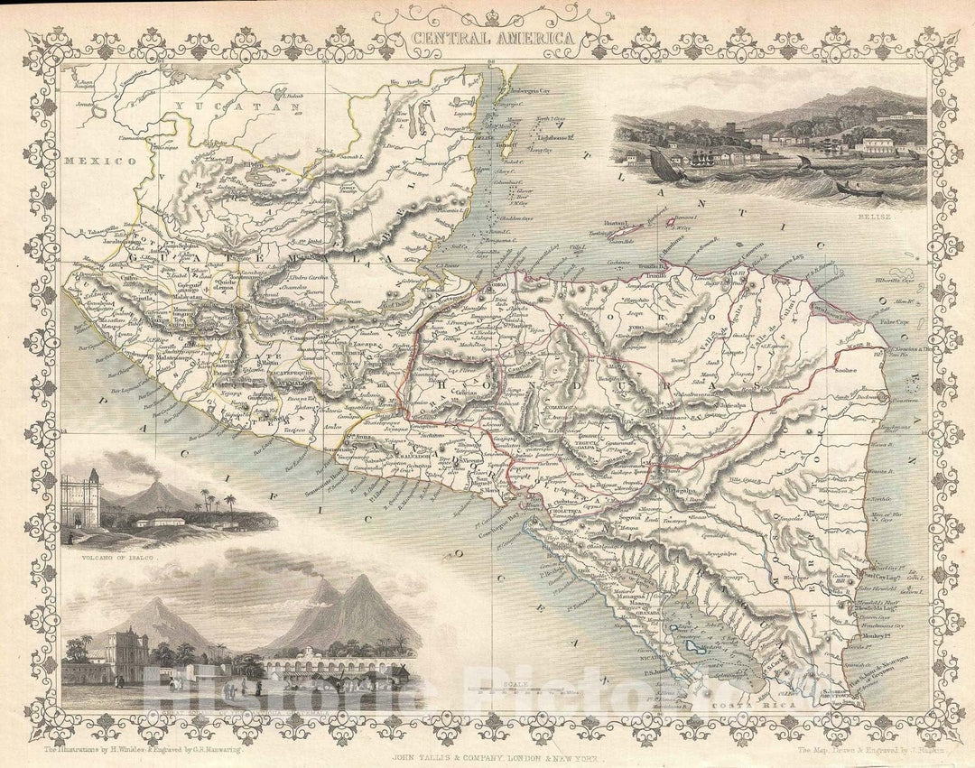 Historic Map : Central America, Tallis and Rapkin, 1851, Vintage Wall Art