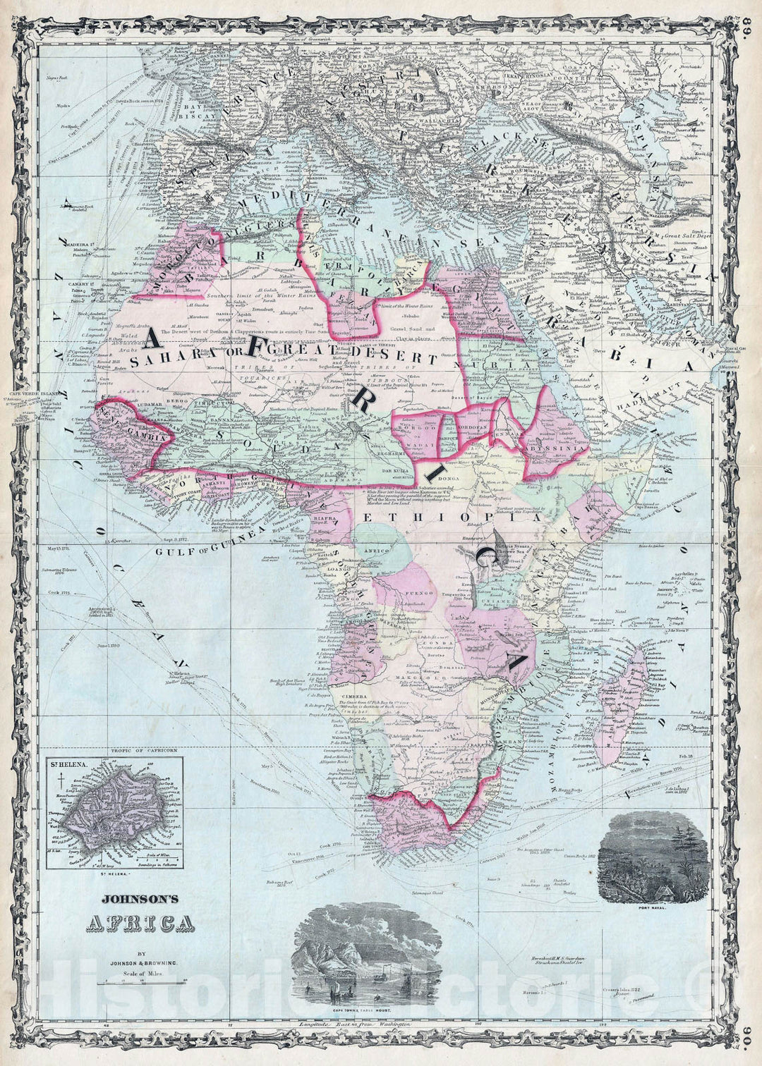 Historic Map : Africa, Johnson, 1861, Vintage Wall Art