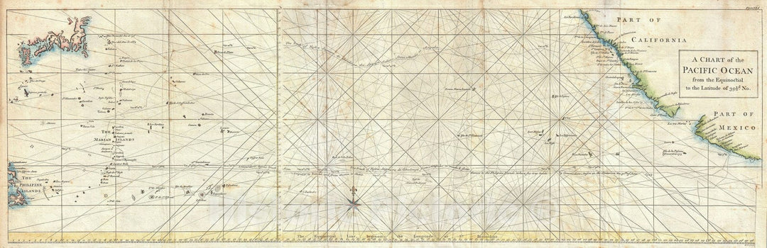 Historic Map : The Pacific Ocean w/ Trade Routes from Acapulco to Manila, Seale, 1748, Vintage Wall Art