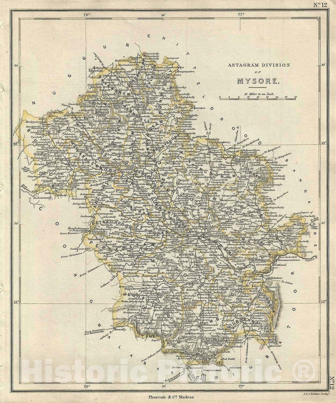 Historic Map : The Astagram Division of Mysore, Karnataka, India, Pharoah, 1854, Vintage Wall Art