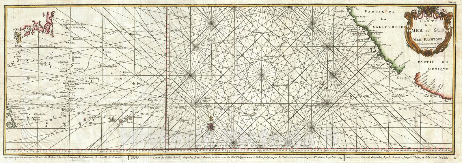 Historic Map : Baja California and The Pacific, Trade Routes from Acapulco to Manila, Anson, 1751, Vintage Wall Art