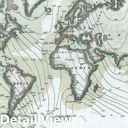 Historic Map : Showing Magnetic Declination over The World, Meyer, 1852, Vintage Wall Art