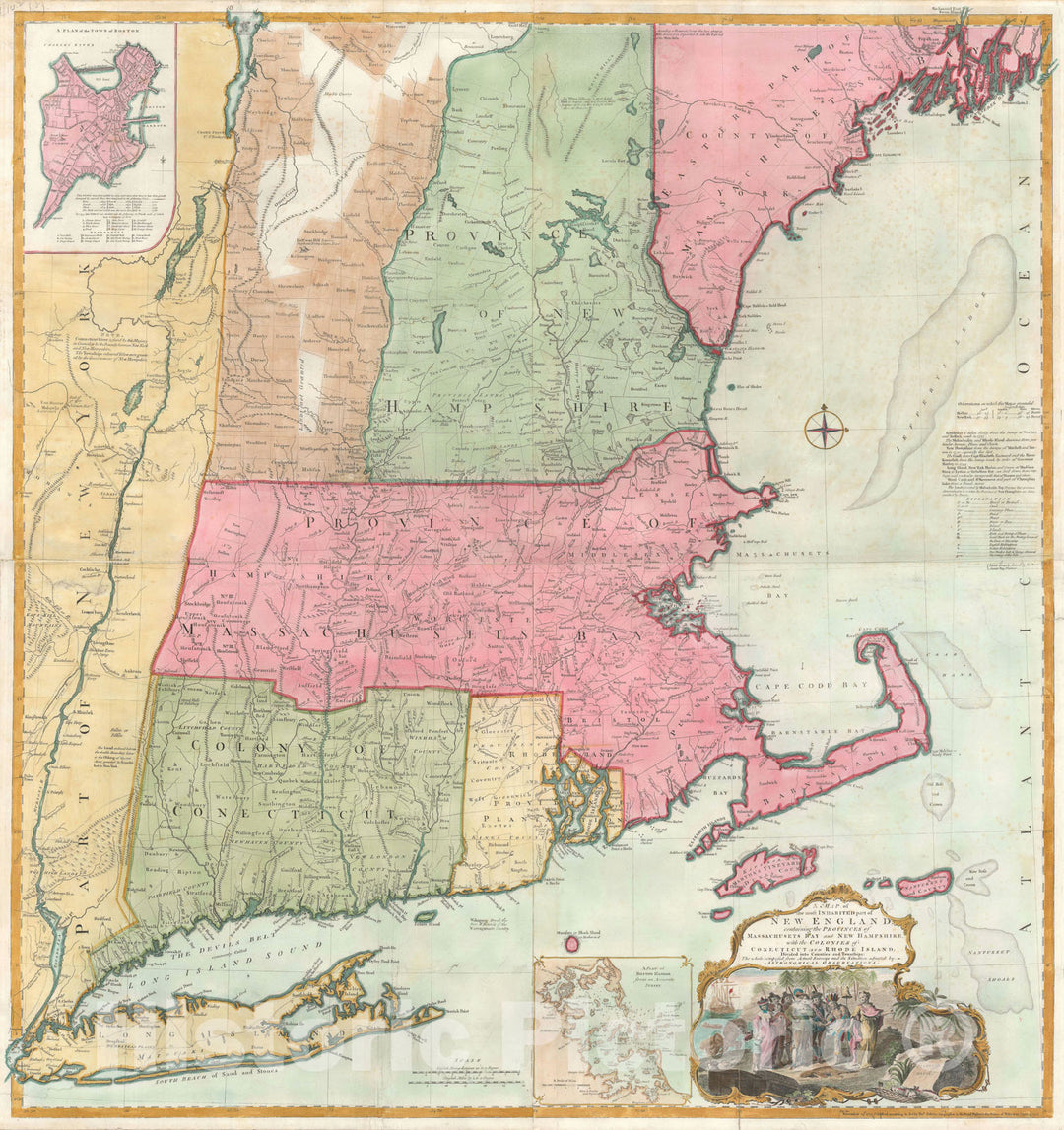 Historic Map : New England "Most Inhabited Part", Jefferys and Mead, 1774 v1, Vintage Wall Art