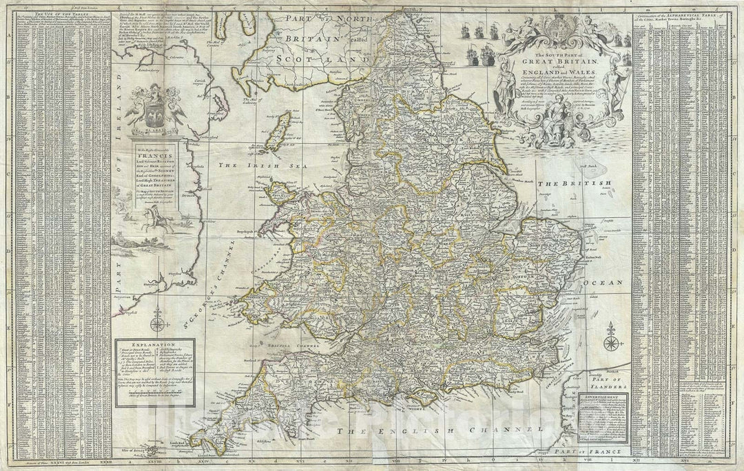 Historic Map : England and Wales, Moll, 1710, Vintage Wall Art