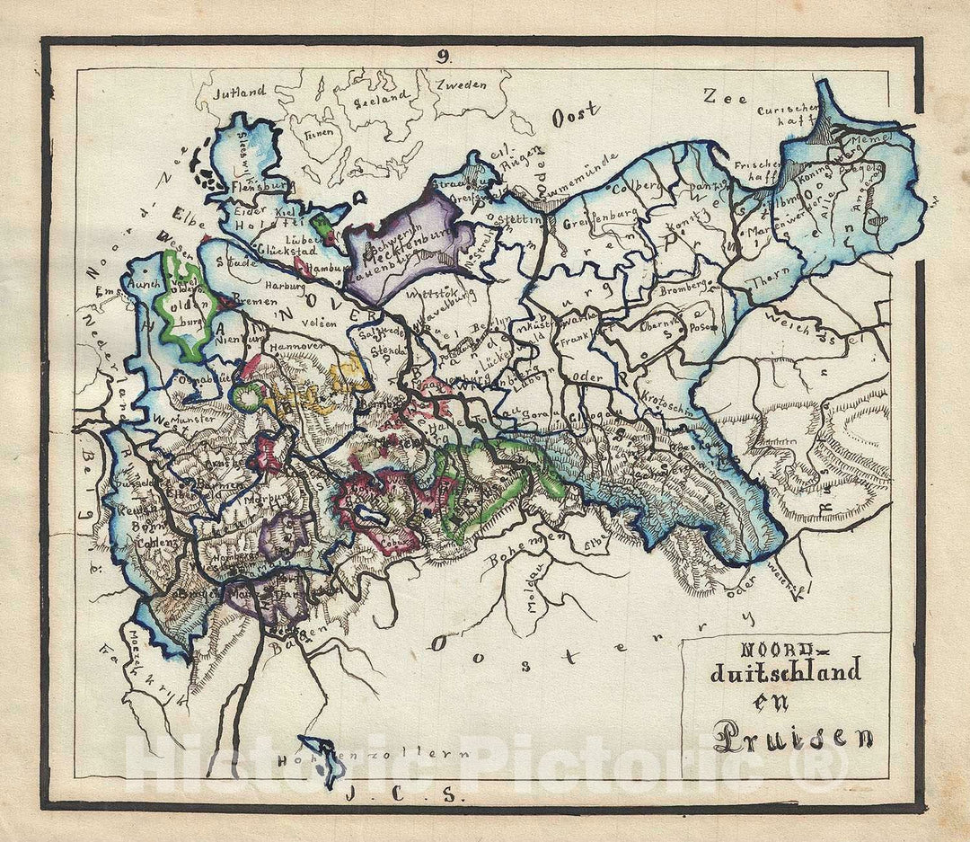 Historic Map : Northern Germany and Prussia, Sikkel Manuscript, 1871, Vintage Wall Art