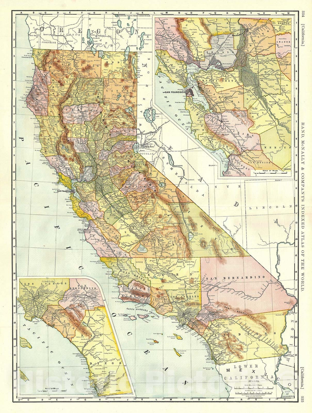 Historic Map : California, Rand McNally, 1892, Vintage Wall Art