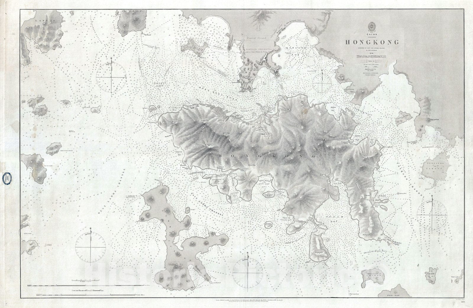 Historic Map : Nautical Chart Hong Kong Island, Belcher, 1864, Vintage Wall Art