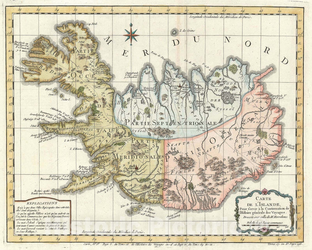 Historic Map : Iceland, Bellin, 1759, Vintage Wall Art