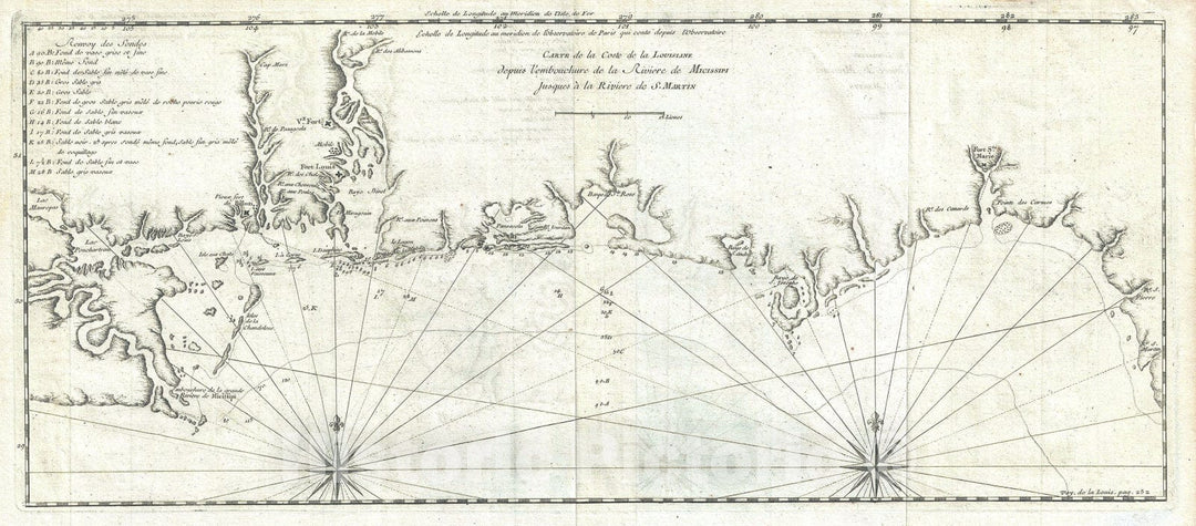 Historic Map : The Gulf Coast from The Mississippi River to Flordia, Laval, 1728, Vintage Wall Art