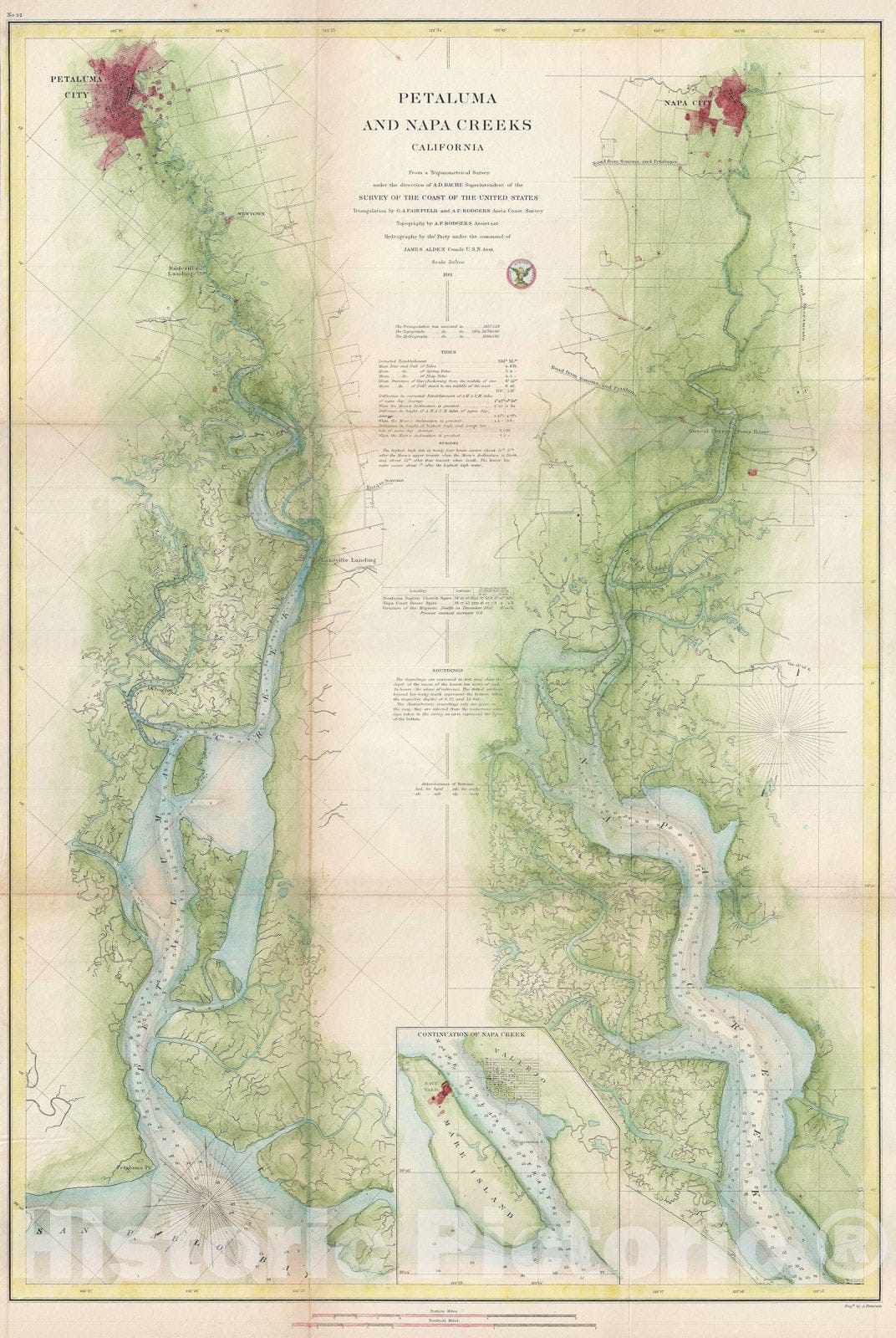 Historic Map : Nautical Chart Napa Valley California, U.S. Coast Survey, 1861, Vintage Wall Art