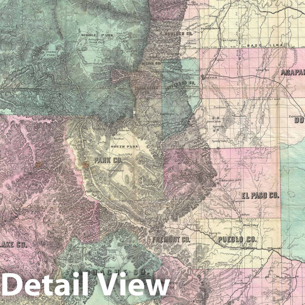 Historic Map : Colorado showing Gold Regions "Colton edition", Gilpin and Ebert, 1870, Vintage Wall Art