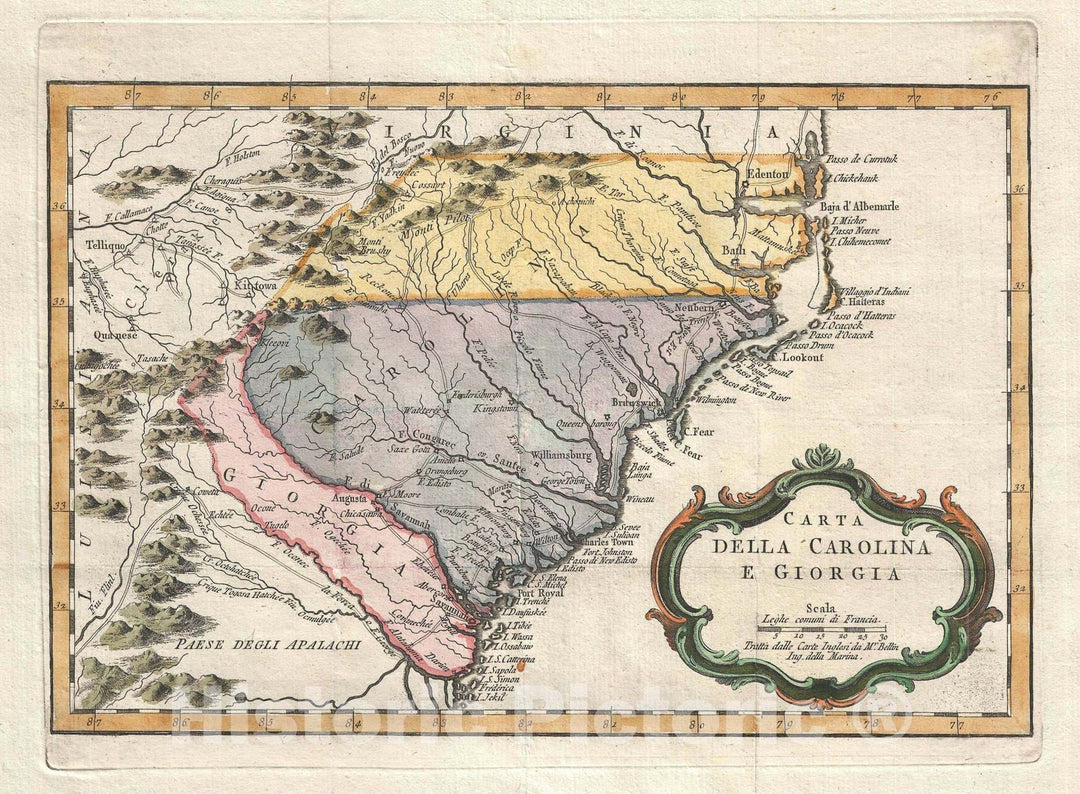 Historic Map : Carolina and Georgia, Bellin, 1781, Vintage Wall Art