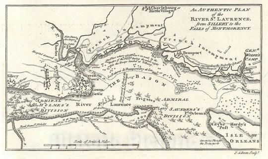 Historic Map : Battle of Quebec, Canada during The French and Indian War, Gibson, 1759, Vintage Wall Art