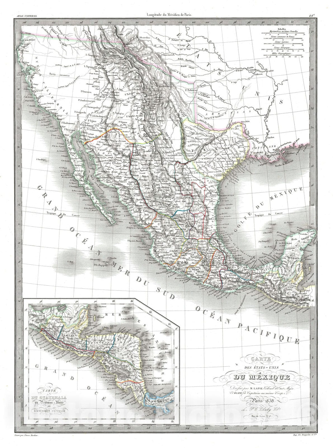 Historic Map : The Republic of Texas and Mexico, Lapie, 1838, Vintage Wall Art