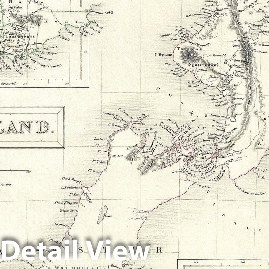 Historic Map : New Zealand, Black, 1844, Vintage Wall Art