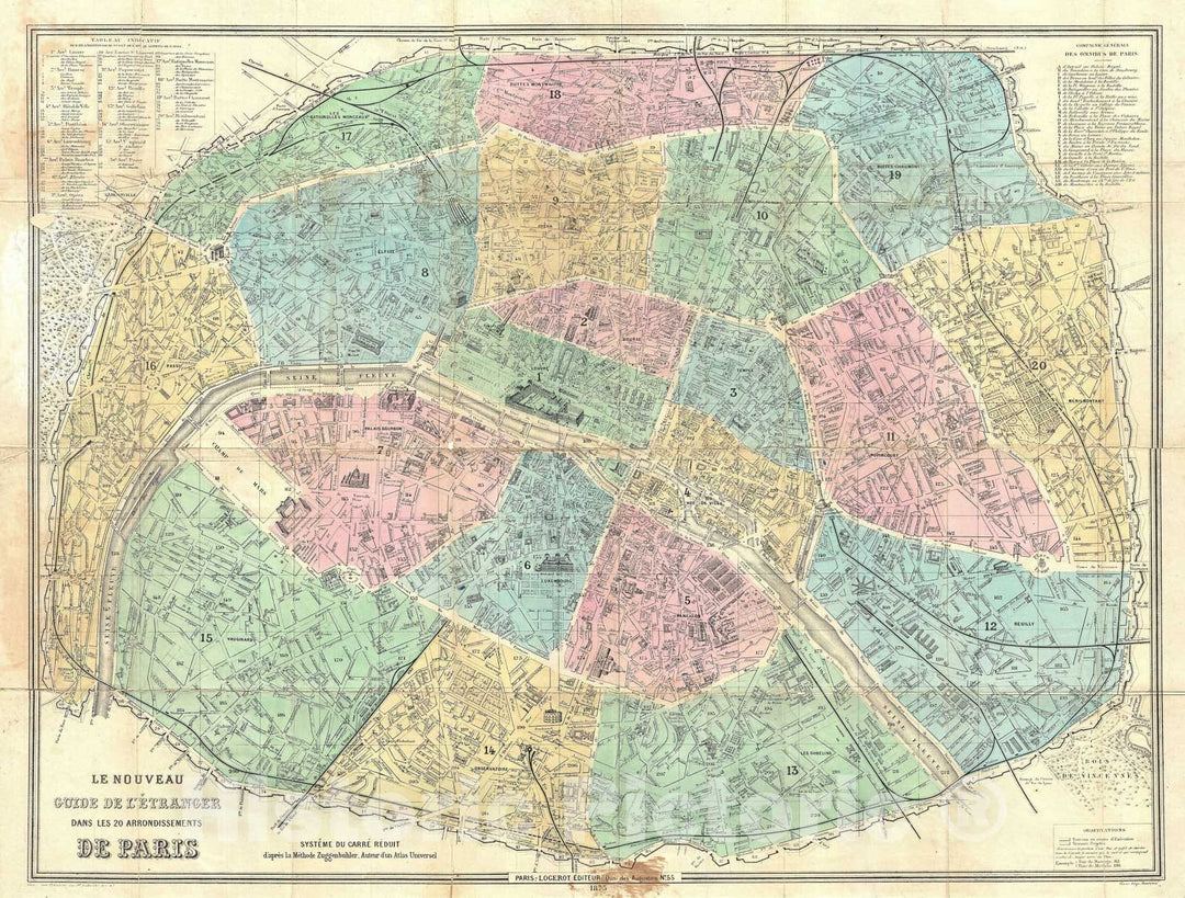 Historic Map : Paris, France, Logerot, 1873, Vintage Wall Art