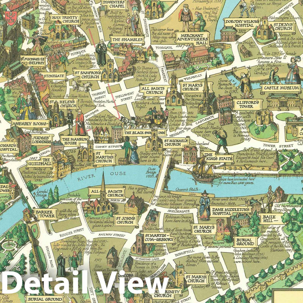 Historic Map : Pictorial map of York, England, Clark, 1947, Vintage Wall Art