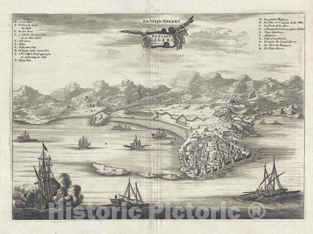 Historic Map : View of Gigeri "Gegery", Algeria, Dapper, 1686, Vintage Wall Art