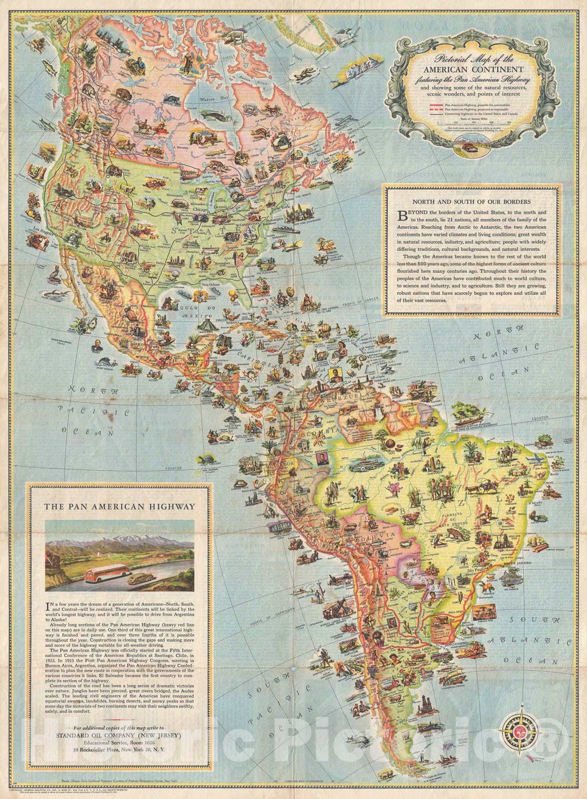 Historic Map : Pictorial Map of North America and South America, 1930, Vintage Wall Art