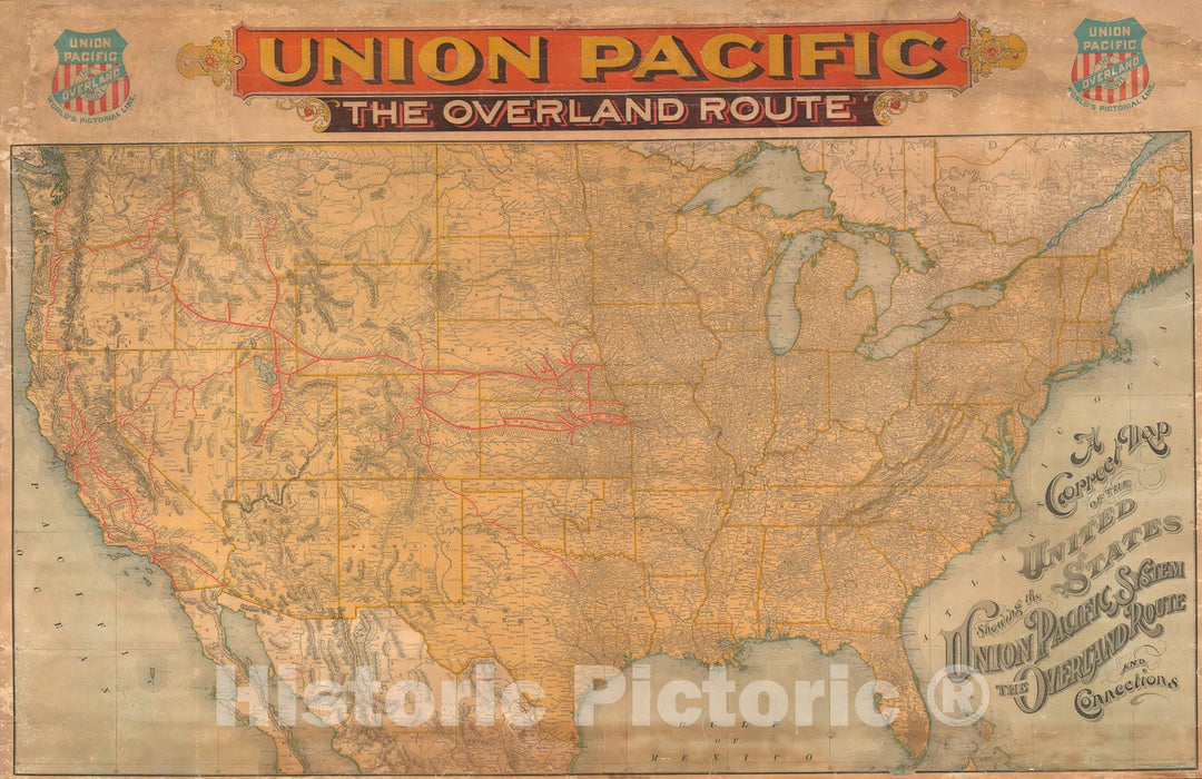 Historic Map : The United States w/ Union Pacific Railroad, Rand McNally, 1896, Vintage Wall Art