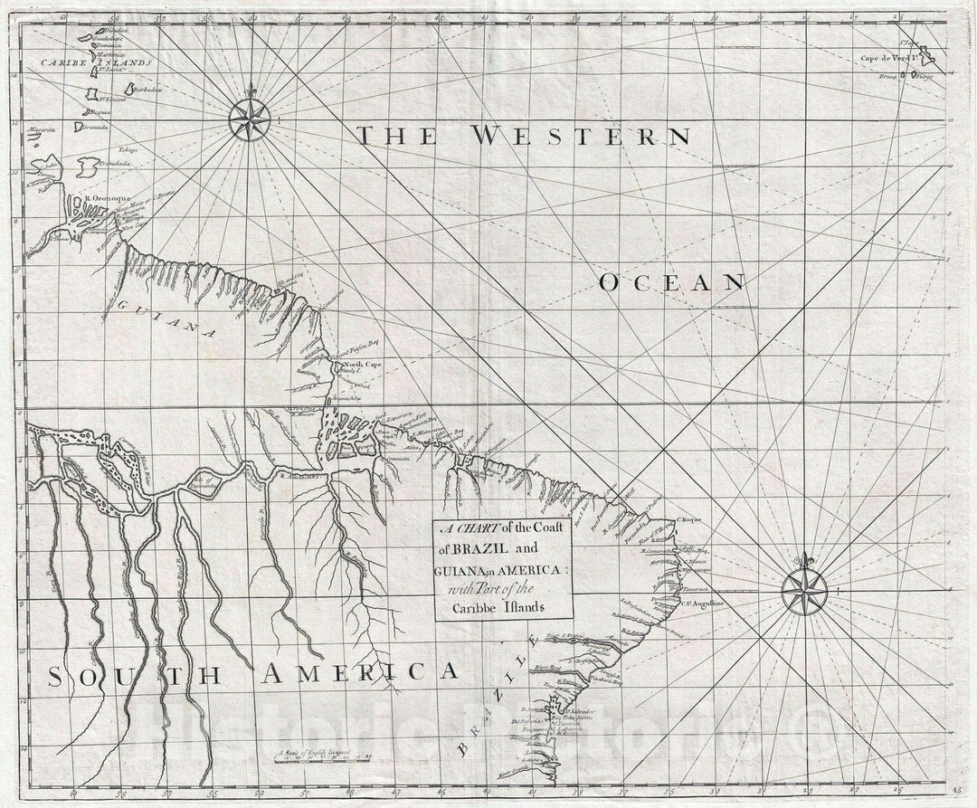 Historic Map : Brazil, Senex and Halley, 1728, Vintage Wall Art