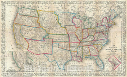 Historic Map : The United States, Desliver, 1856, Vintage Wall Art