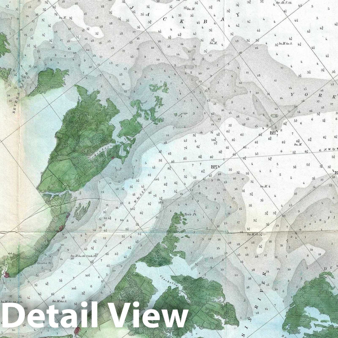 Historic Map : Nautical Chart Entrance to The York River, Virginia, U.S. Coast Survey, 1857, Vintage Wall Art