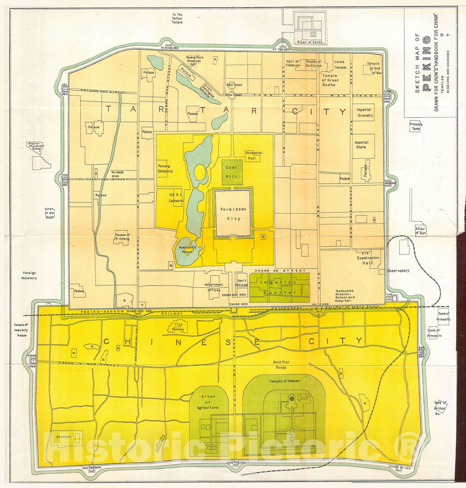 Historic Map : Crow Plan of Beijing "Peking", China, 1925, Vintage Wall Art