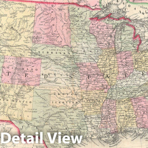 Historic Map : The United States, Mitchell, 1863, Vintage Wall Art