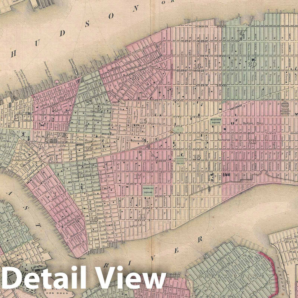 Historic Map : New York City w/ Brooklyn, Manhattan, and Hoboken, Colton, 1861, Vintage Wall Art