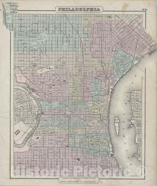 Historic Map : Plan of Philadelphia, Pennsylvania, Colton Plan of, 1855, Vintage Wall Art