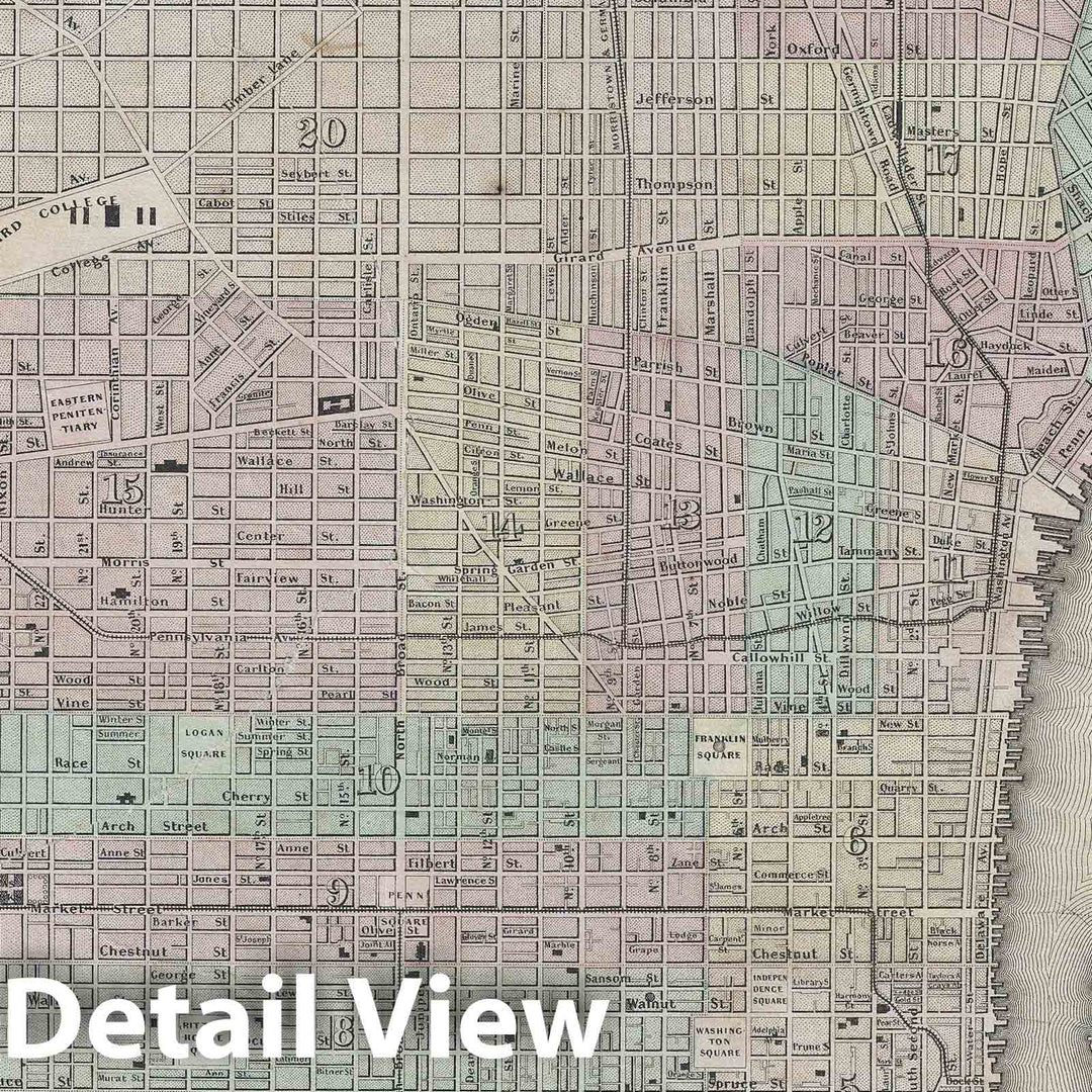 Historic Map : Plan of Philadelphia, Pennsylvania, Colton Plan of, 1855, Vintage Wall Art