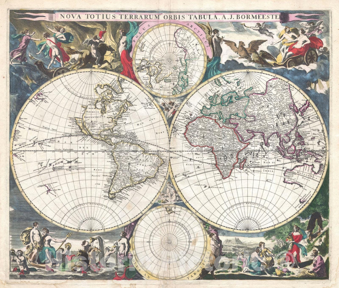 Historic Map : The World, Bormeester, 1685, Vintage Wall Art