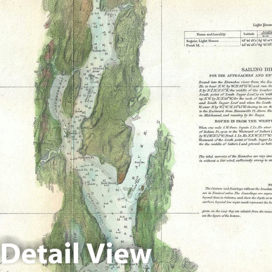 Historic Map : Nautical Chart The Kennebec River, Maine, U.S. Coast Survey, 1861, Vintage Wall Art