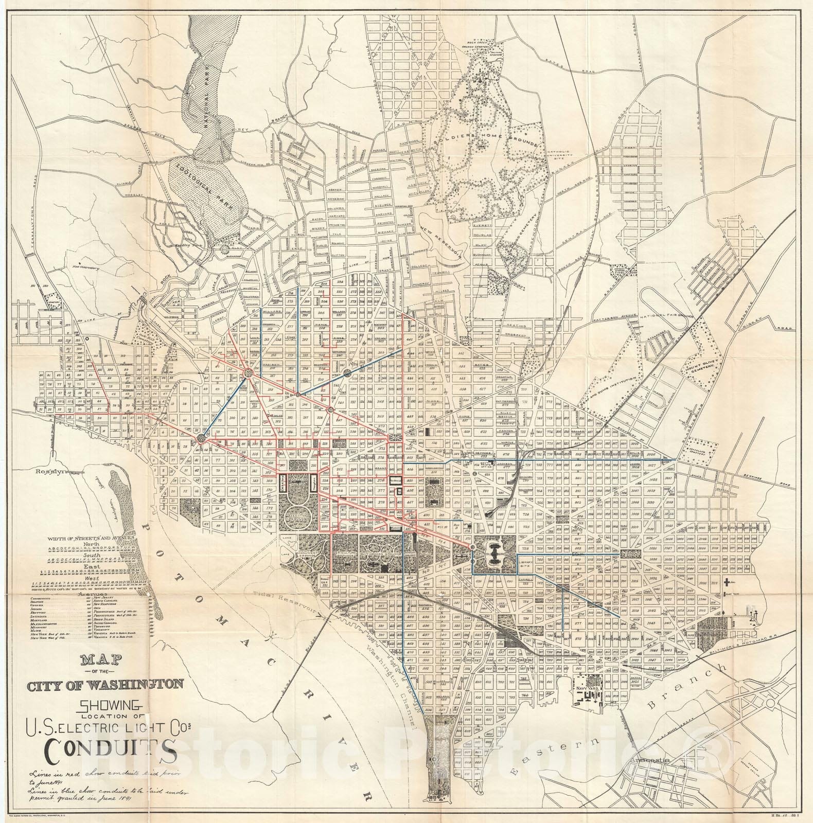 Historic Map : Washington D.C. showing Electrical Lights., Norris Peters, 1891, Vintage Wall Art