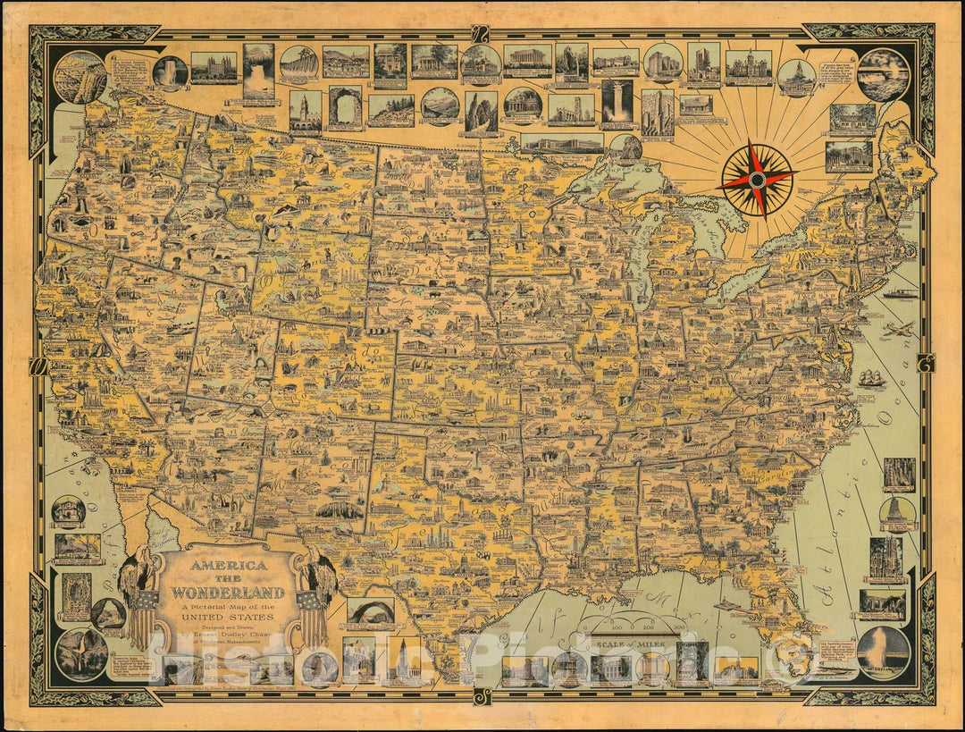 Historic Map : Pictorial Map of The United States, 1941, Vintage Wall Art