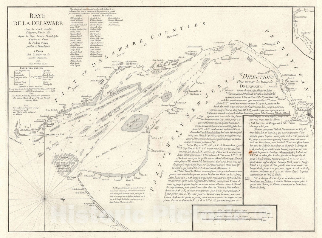 Historic Map : Nautical Chart Delaware Bay, Le Rouge Maritime, 1777, Vintage Wall Art