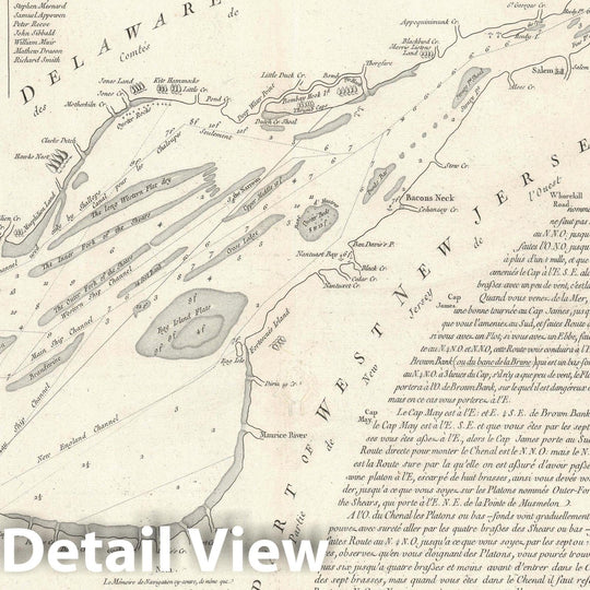 Historic Map : Nautical Chart Delaware Bay, Le Rouge Maritime, 1777, Vintage Wall Art