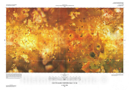 Historic Map : or Photomosaic of Io, Moon of Jupiter, U.S. Geological Survey, 1987, Vintage Wall Art