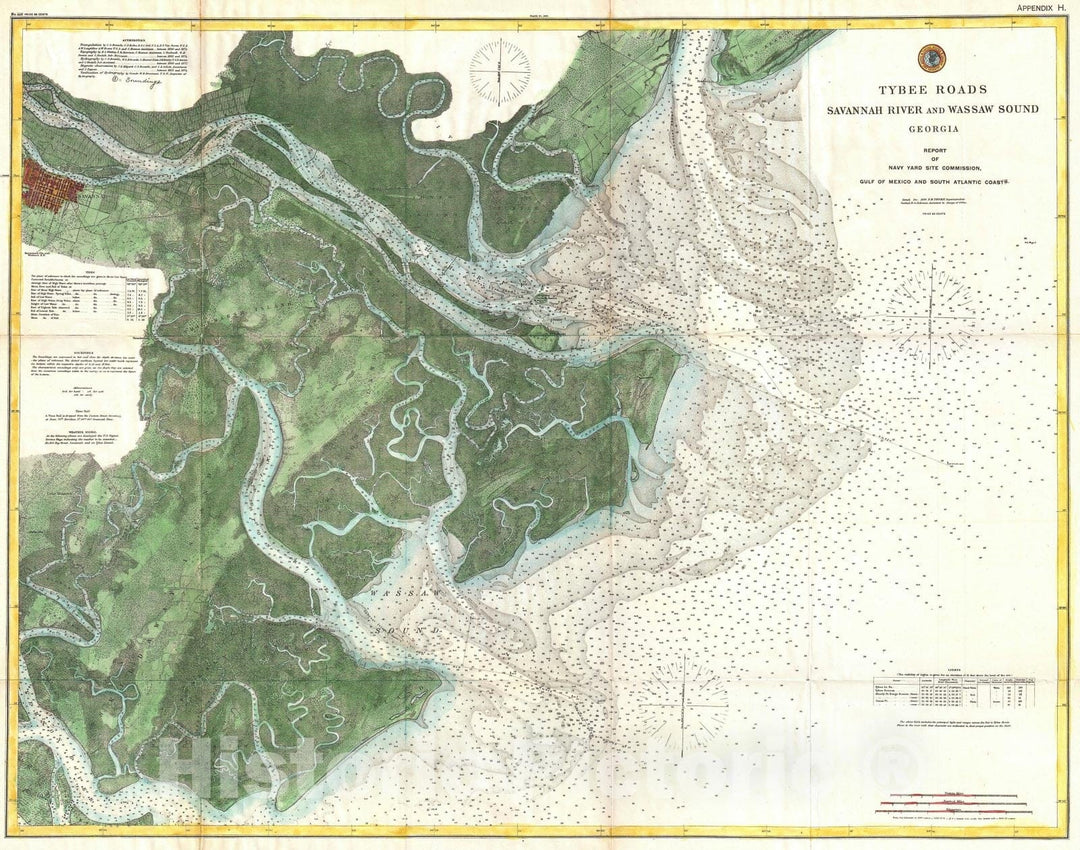 Historic Map : Nautical Chart The Savannah River, Georgia, U.S. Coast Survey, 1886, Vintage Wall Art