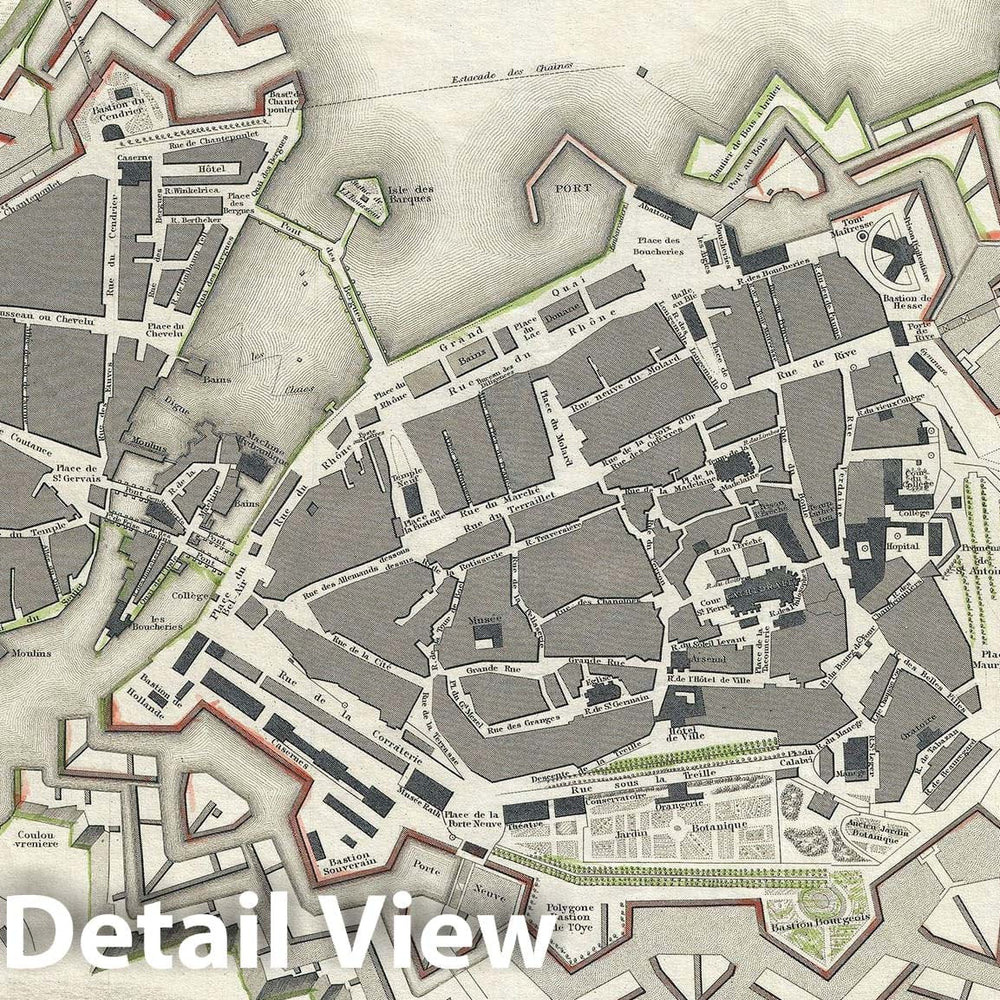 Historic Map : Plan of Geneva, Switzerland, S.D.U.K., 1841, Vintage Wall Art