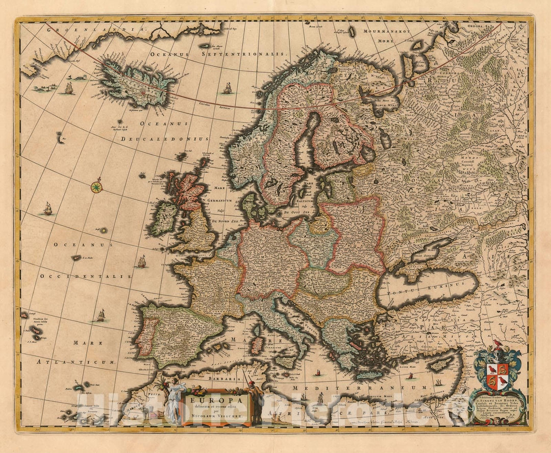 Historic Map : Europe, Visscher, 1677, Vintage Wall Art