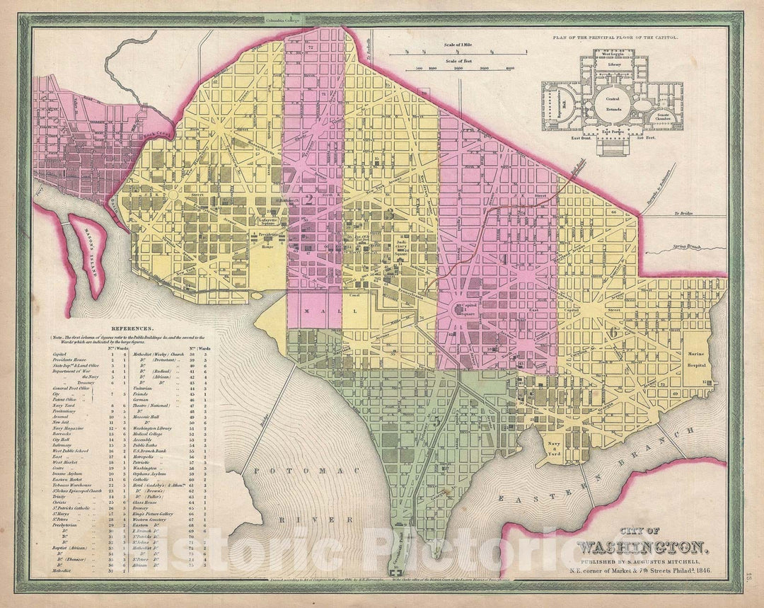 Historic Map : Washington D.C. and Georgetown "first edition", Mitchell, 1846, Vintage Wall Art