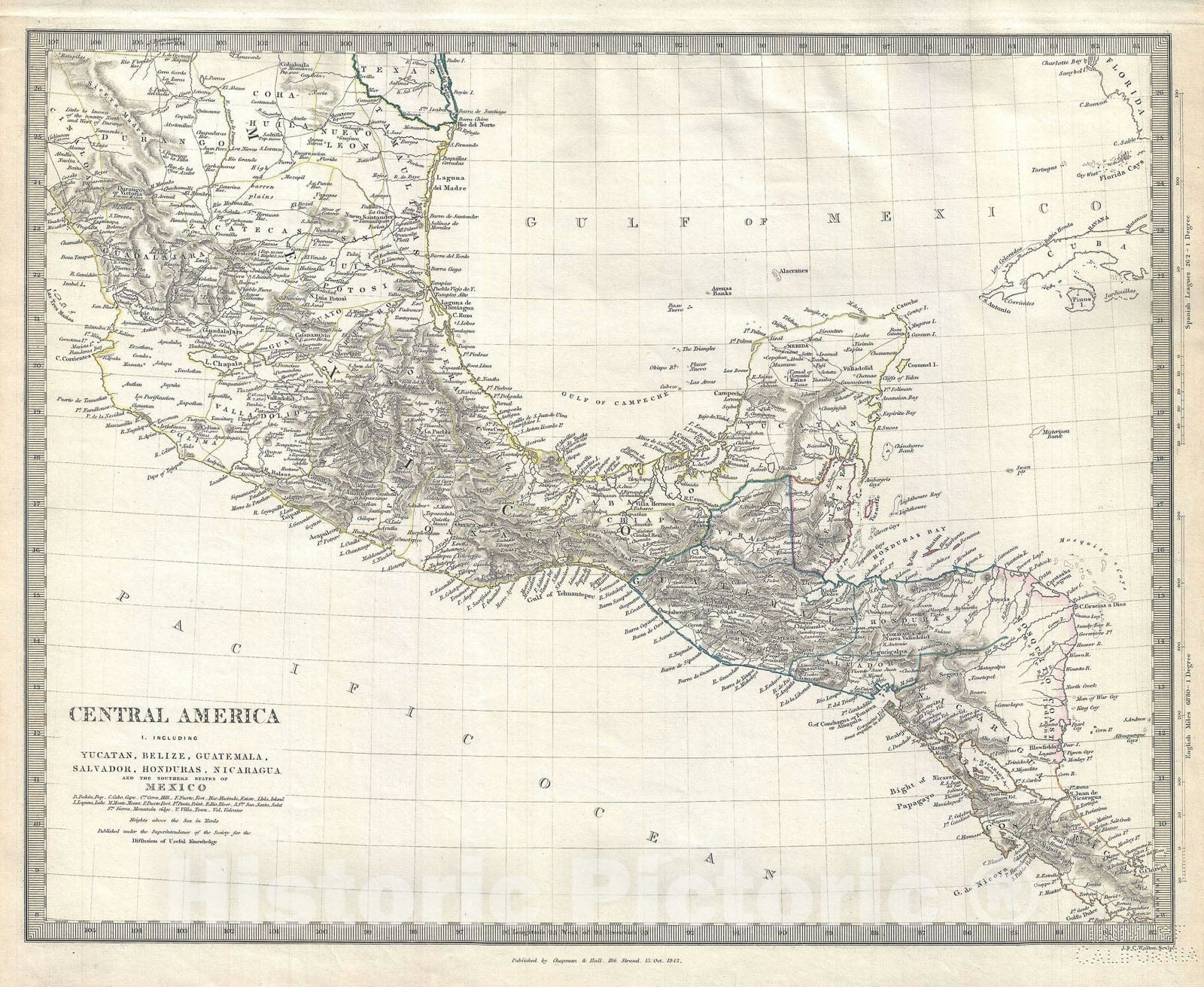 Historic Map : Central America, S.D.U.K., 1842, Vintage Wall Art