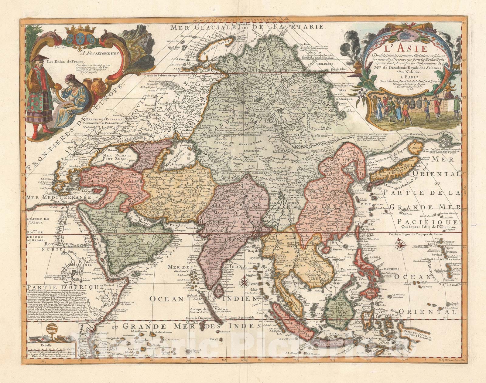 Historic Map : Asia, De Fer - Van Loon, 1704, Vintage Wall Art