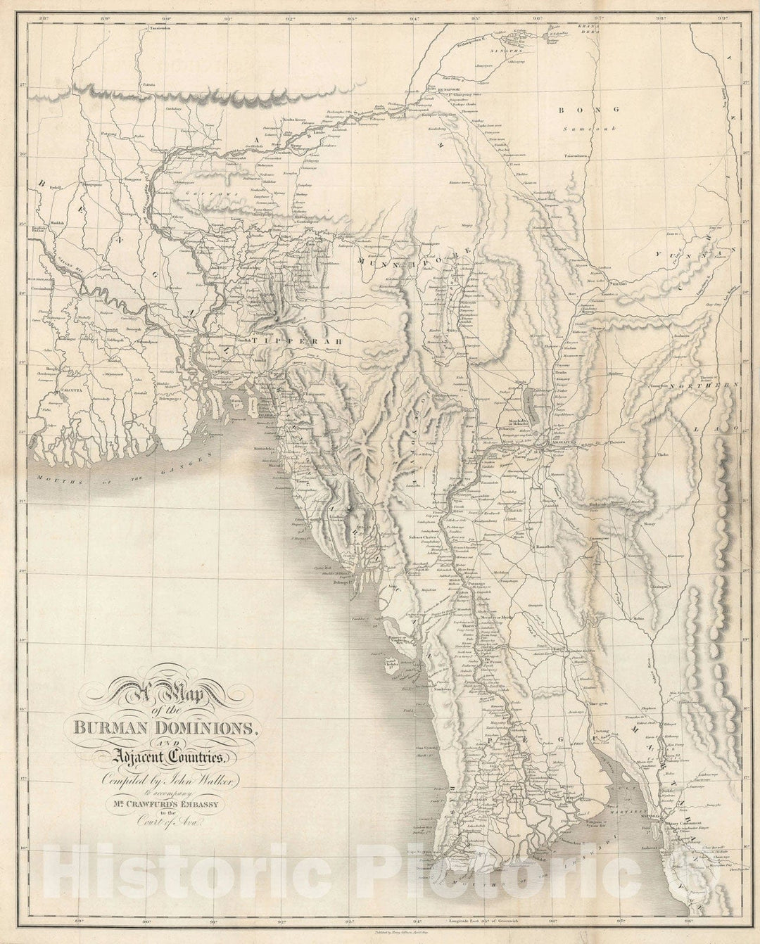 Historic Map : Burma or Myanmar, Crawfurd, 1829, Vintage Wall Art